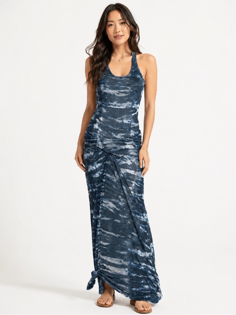 Young Fabulous & Broke Maxi Hamptons Marbled TieDye Ruched Asymmetric Hem Dress